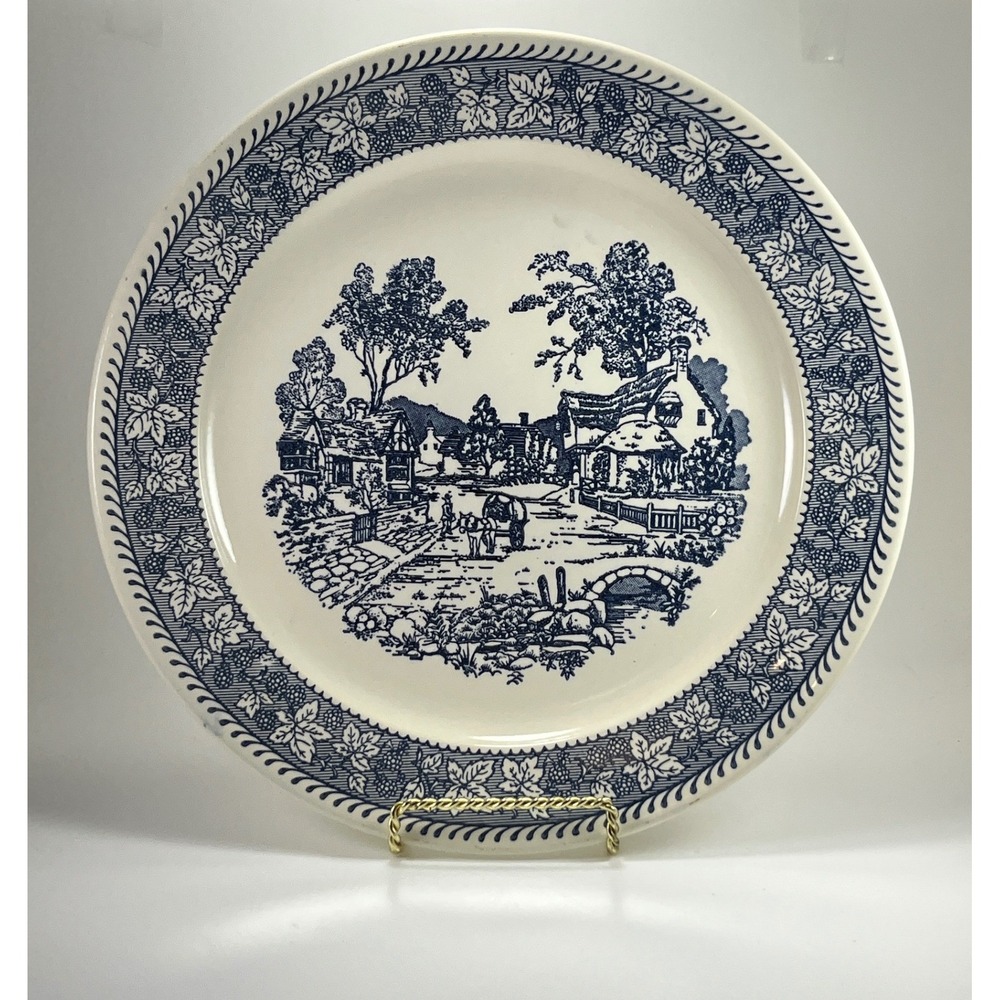 Vintage Blue & White Transferware Plate Decor 12.5" Homer Cottagecore Farmhouse